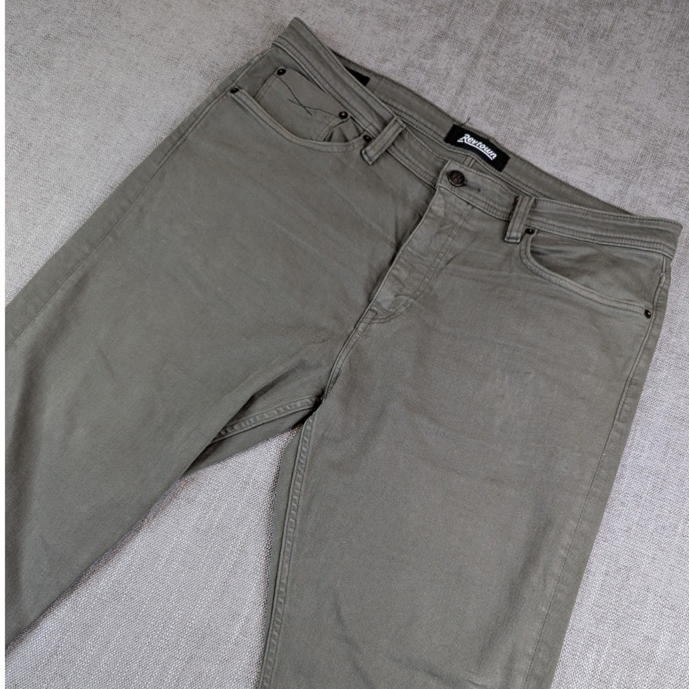 Revtown Jeans Mens 36x30 Olive Green Sharp Decade Denim Slim Straight Stretch